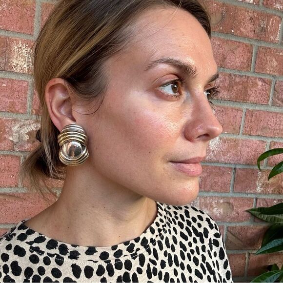 B. Bergner Modernist Electroform Rolly Polly Statement Clip On Earrings 2 Tone - Picture 12 of 13